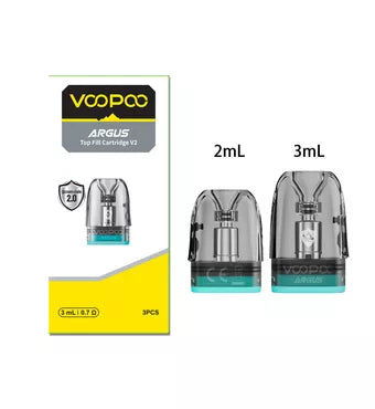 VOOPOO ARGUS Top Filling Cartridge V2 for Argus/Argus Se Kit, Argus P1/P1s/P2/P3 Kit, Argus G / G2/ G2 Mini / G3 Pod Kit,Argus Z/Z2,Argus A / ARGUS Klyc, ARGUS Matrix Kit 2ml/3ml (3pcs/pack)